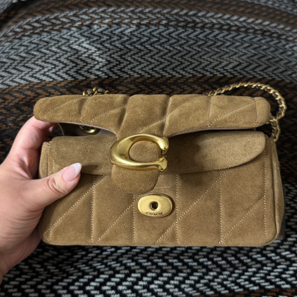 Coach Quilted Suede Shoulder Bag in Caramel with Gold Hardware - Picture 6 of 11